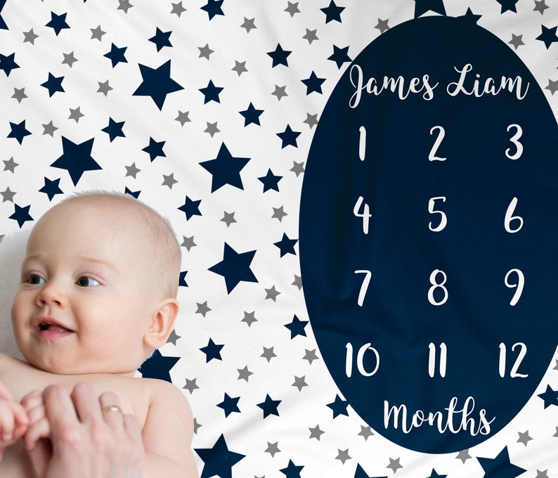 Stars Baby Month Blanket Boy Personalized Monthly Milestone Etsy