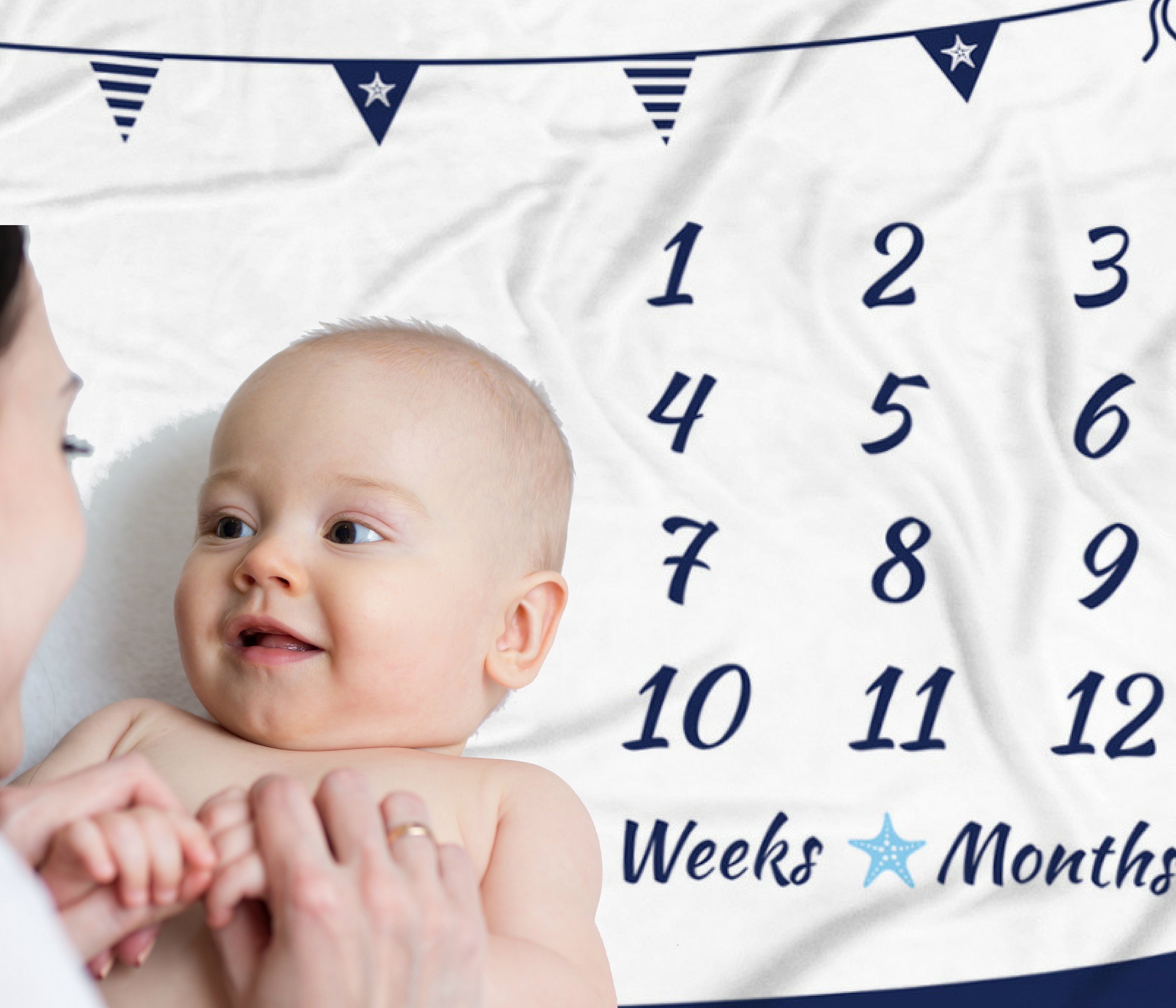 Nautical Baby Monthly Milestone Blanket Boy Whale Month Etsy