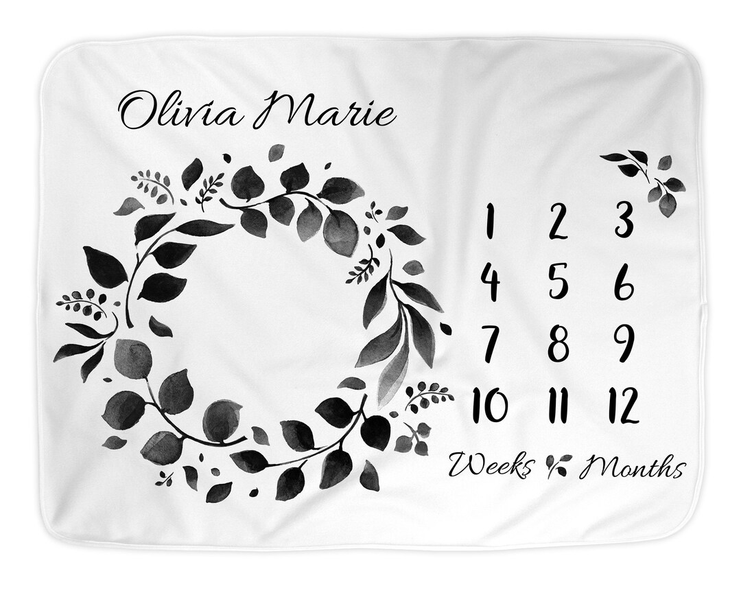 Baby Month Blanket Girl Monochrome Floral Wreath Milestone Etsy