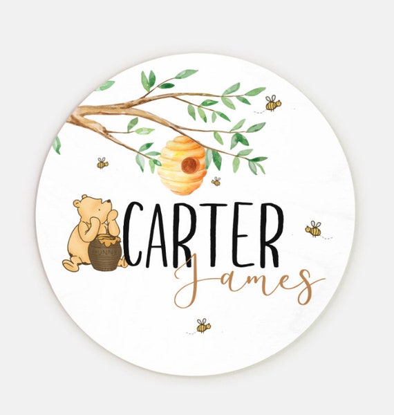 Pooh Bear Baby Birth Stat Announcement, Personalized Wood Name