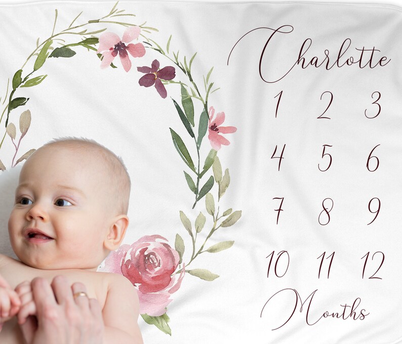 Personalized Baby Month Blanket Girl Monthly Milestone Wreath Etsy UK