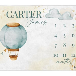 Hot Air Balloon Baby Milestone Blanket Boy, First Year Calendar Monthly ...