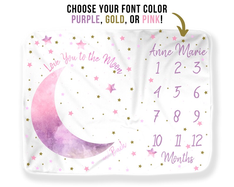 Moon Stars Baby Month Blanket Girl Personalized Monthly Etsy