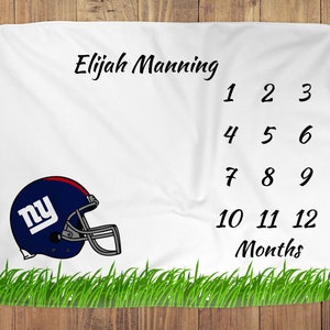 Football Helmet Baby Milestone Blanket Boy, First Year Monthly Growth Tracker, NY Giants Cowboys Sports Team Month Keepsake Baby Shower Gift