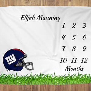 Football Helmet Baby Milestone Blanket Boy, First Year Monthly Growth Tracker, NY Giants Cowboys Sports Team Month Keepsake Baby Shower Gift