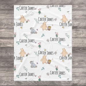 Classic Pooh Bear Personalized Swaddle Blanket, Custom Baby Name Throw, First Year Hospital Baby Photoshoot, Newborn Baby Shower Gift Boy