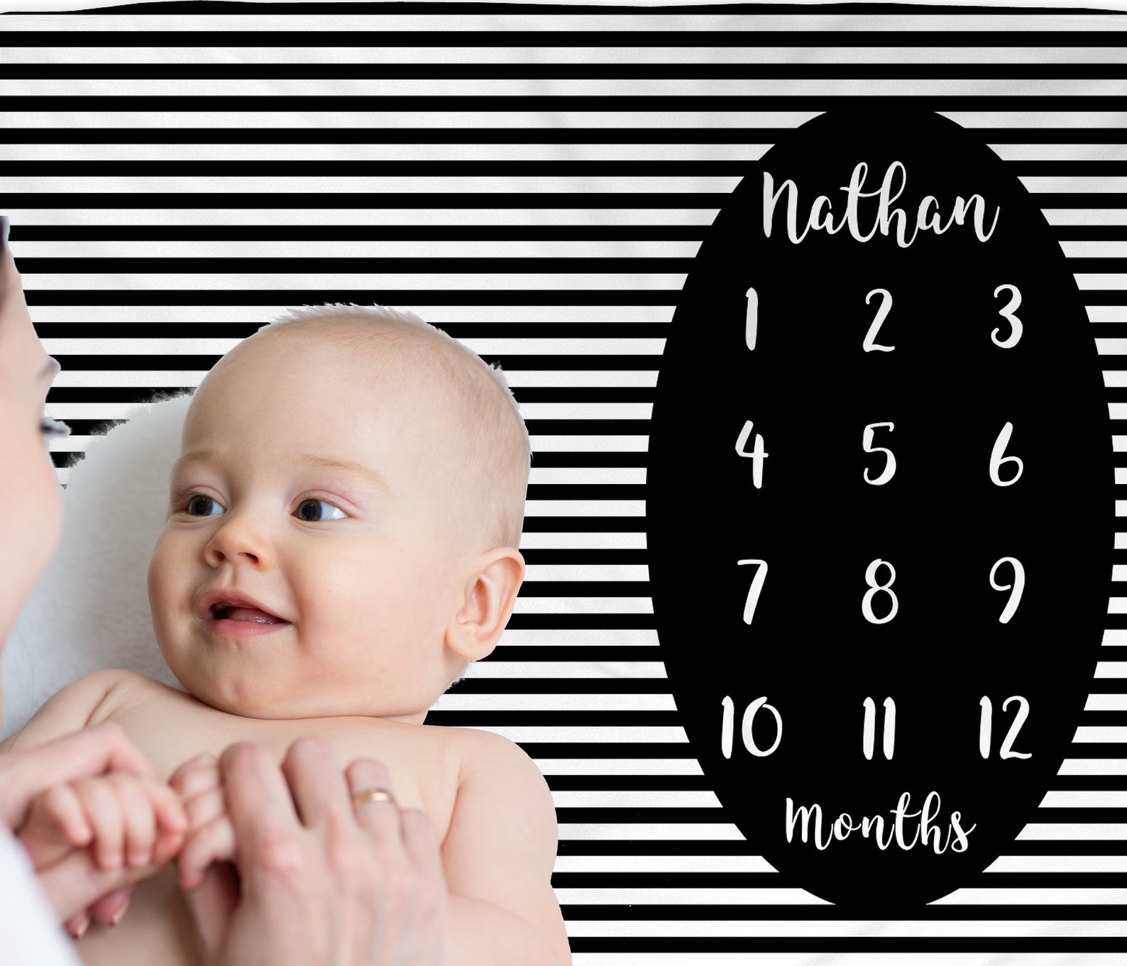 Neutral Baby Milestone Blanket Monochrome Stripe Month Etsy