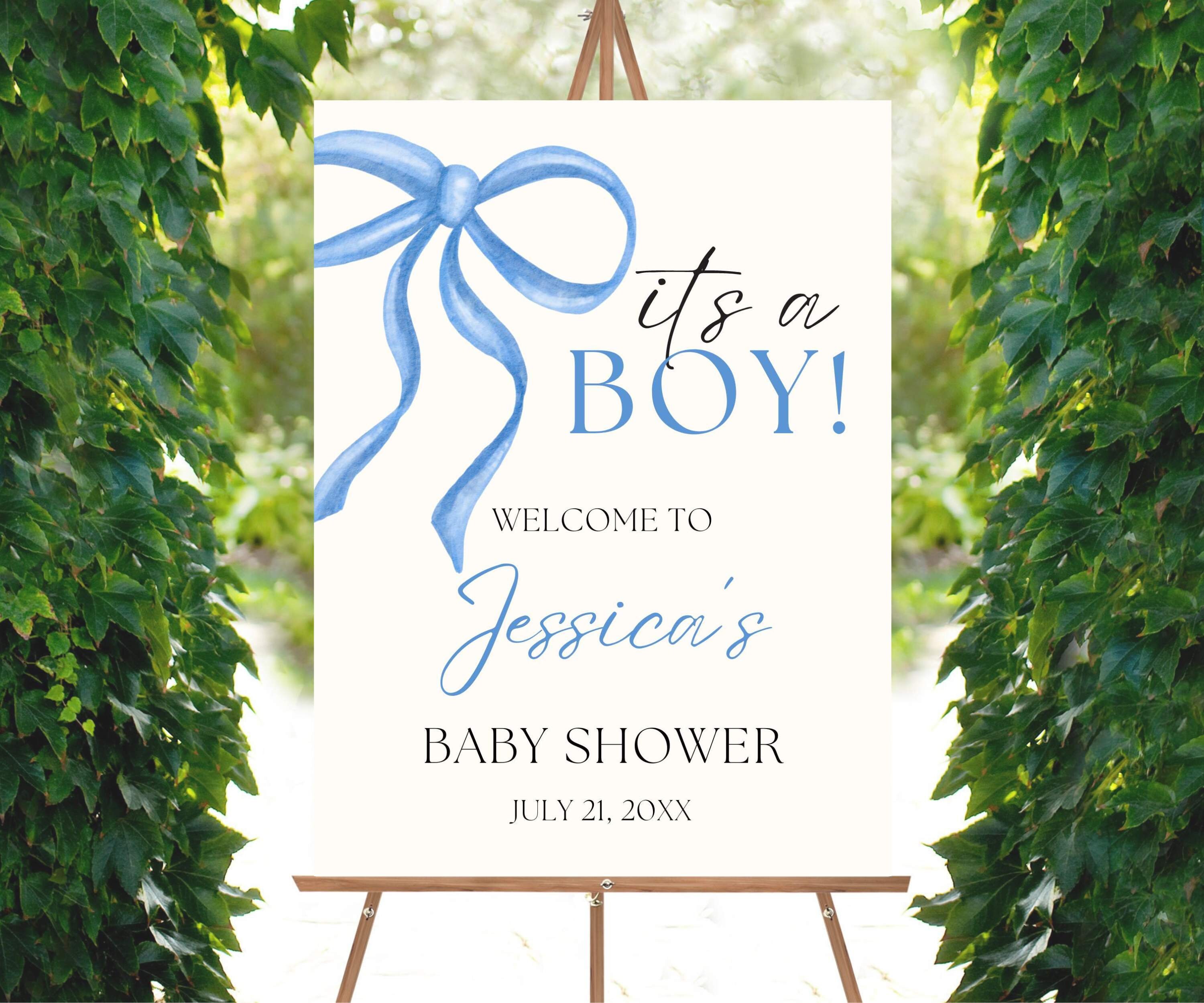 Blue Bow Baby Shower Welcome Sign, It’s A Boy Baby Shower Sign ...