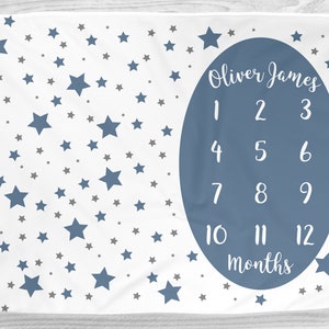 Stars Baby Month Blanket Boy, Personalized Name Milestone Growth Blanket, First Year Calendar Monthly, Twinkle Little Star Baby Shower Gift