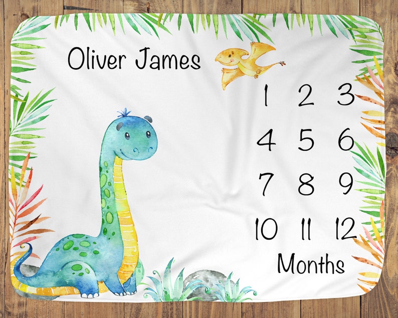 Dinosaur Baby Monthly Milestone Blankets Infant Month Blanket Etsy