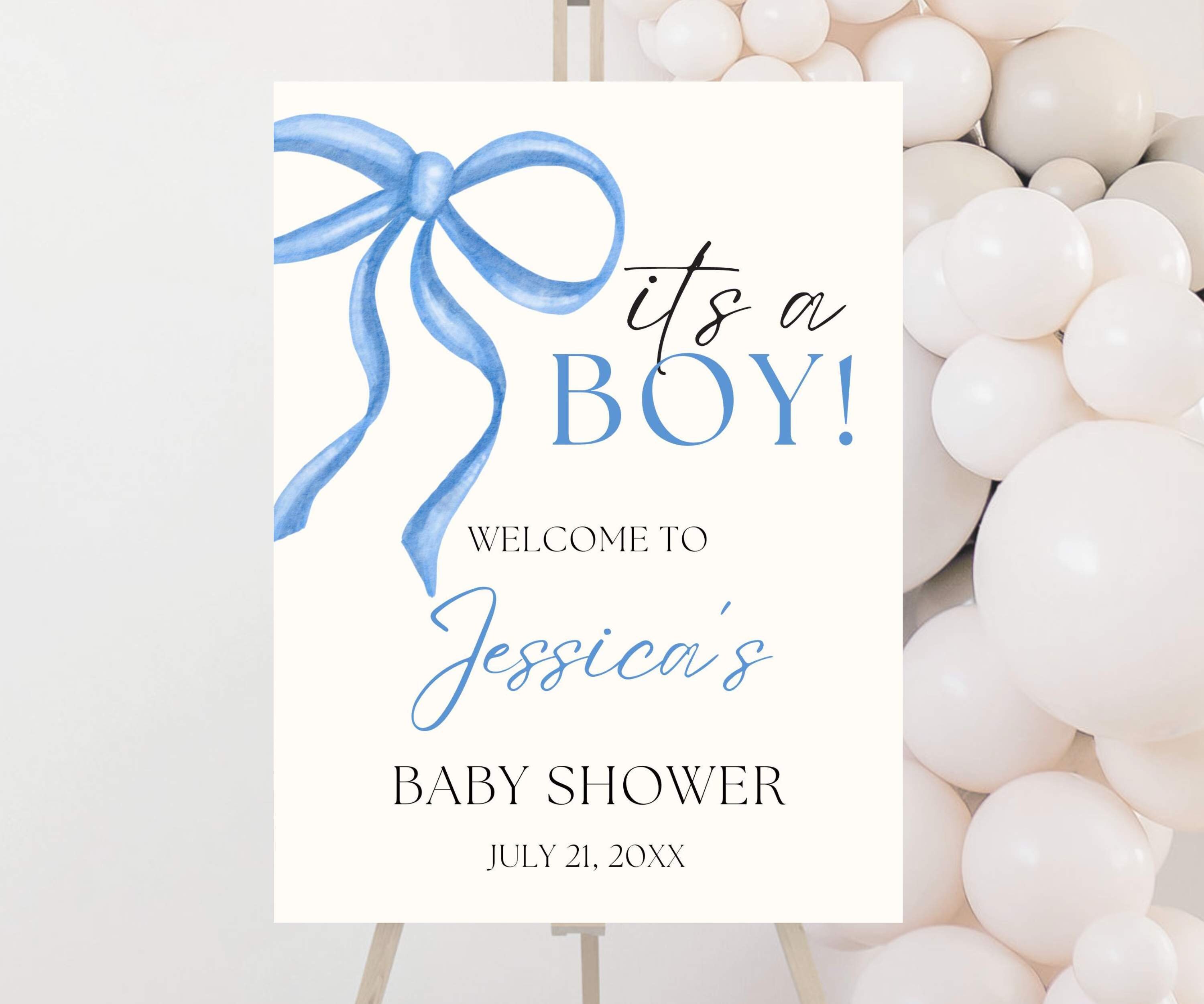 Blue Bow Baby Shower Welcome Sign, It’s A Boy Baby Shower Sign ...