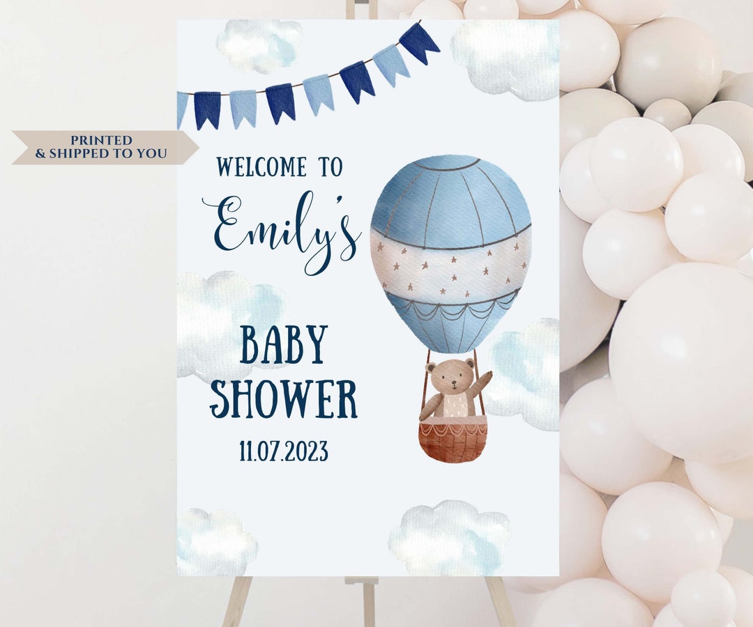Bear Baby Shower Welcome Sign, Hot Air Balloon Party Poster, Baby Boy ...