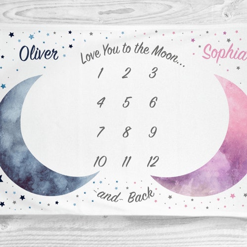Luna Moon and Stars Baby Boy Twin Milestone Blanket Moontwin Etsy