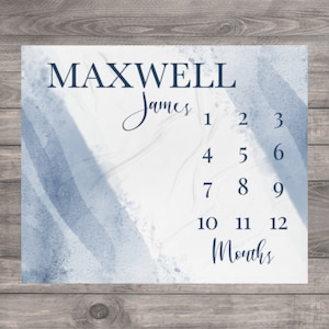 Baby Milestone Blanket Boy, Personalized Name Month Blanket, First Year Calendar Monthly Growth Mat, Newborn Photo Blanket, Baby Shower Gift
