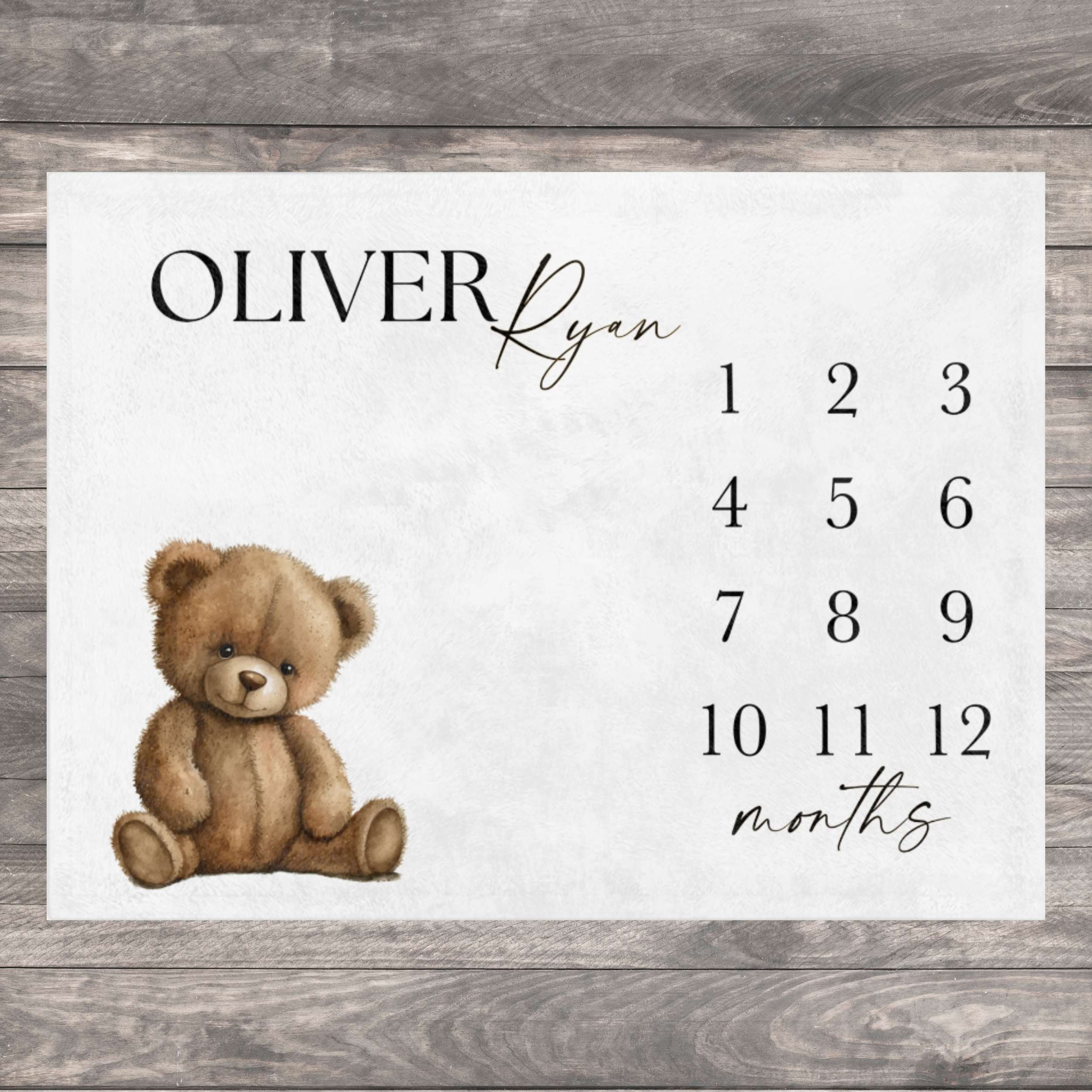 Personalized Teddy Bear Baby Milestone Blanket, First Year Monthly ...