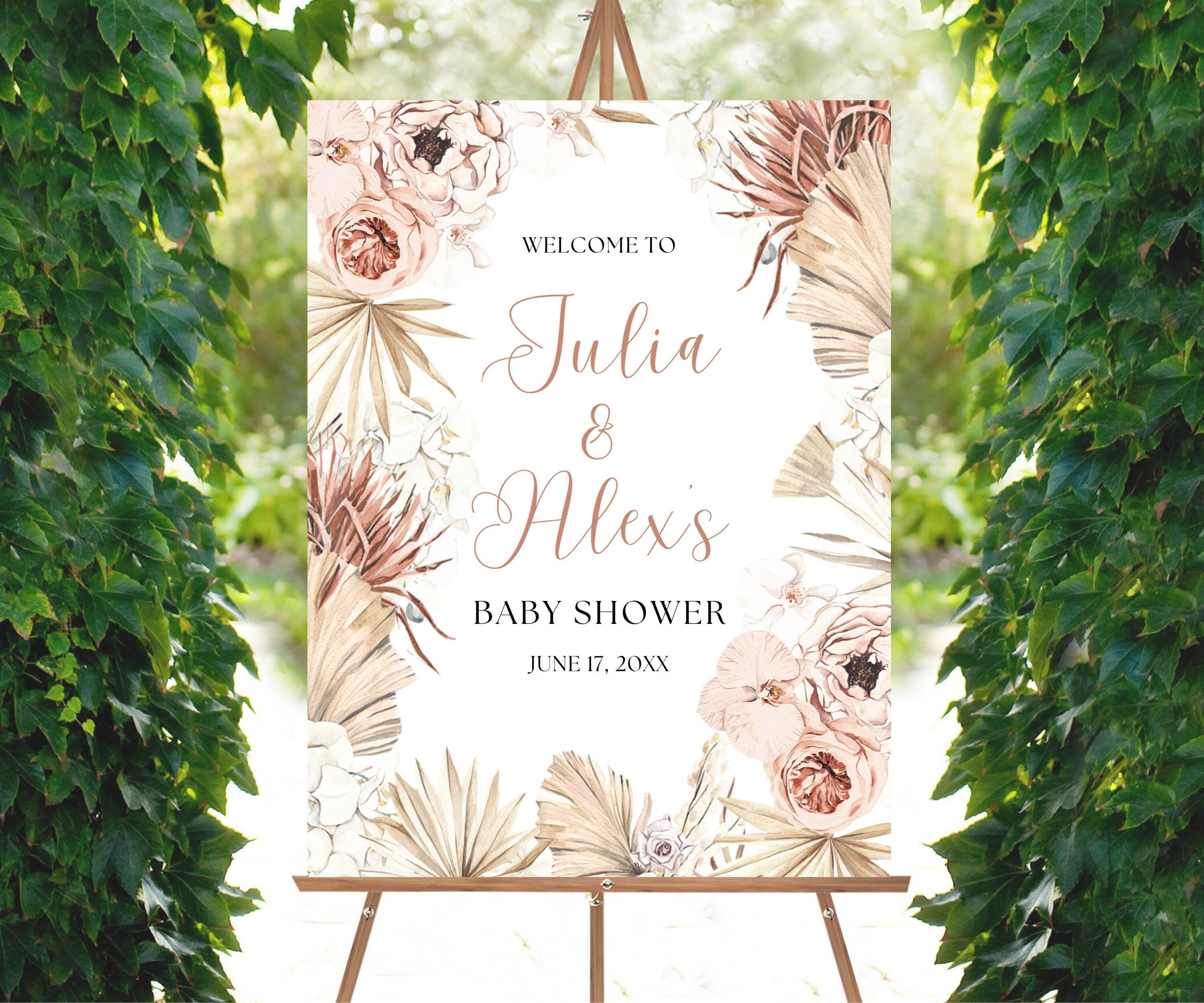 Wonder Boho Sign Boho Baby Shower Welcome Sign, Pampas Floral Party Poster, Floral Baby ...