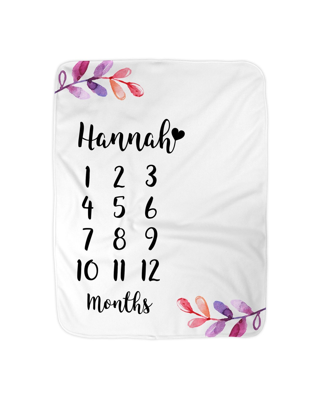 Floral Baby Month Blanket Girl Purple Watercolor Milestone Etsy