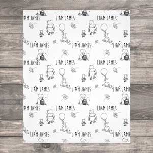 Classic Pooh Bear Swaddle Blanket Wrap, Custom Pooh Baby Name, First Year Hospital Photoshoot, Personalized Newborn Baby Shower Gift Boy