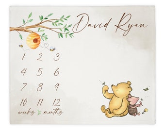 Classic Winnie Bear Milestone Blanket Boy, First Year Calendar