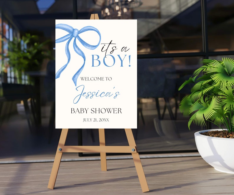 Blue Bow Baby Shower Welcome Sign, It’s A Boy Baby Shower Sign ...