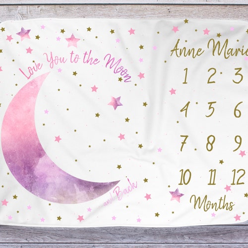 Moon Stars Baby Month Blanket Boy Personalized Monthly Etsy