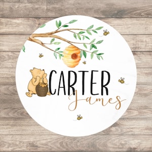 Pooh Bear Baby Birth Stat Announcement, Personalized Wood Name Sign, Bee Nursery Wall Decor Boy, Hospital Baby Sign, Baby Shower Gift Girl