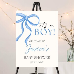 Blue Bow Baby Shower Welcome Sign, It’s A Boy Baby Shower Sign ...
