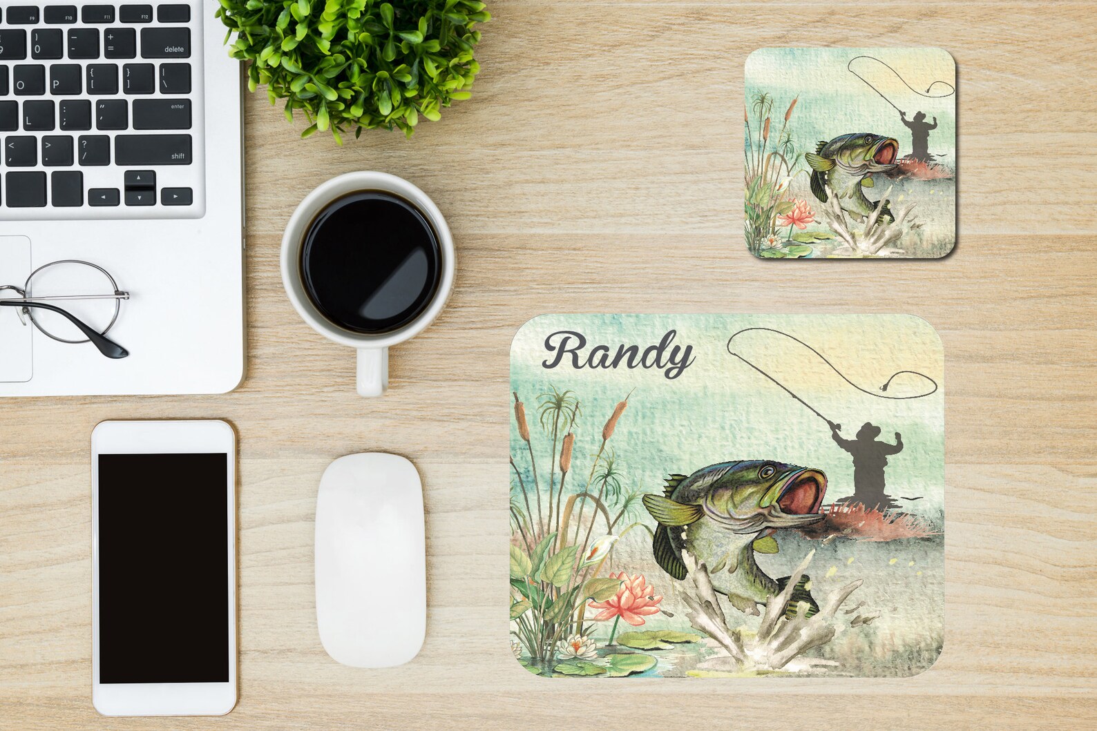 Personalized Fishing Mousepad Set Custom Gift for Dad Etsy