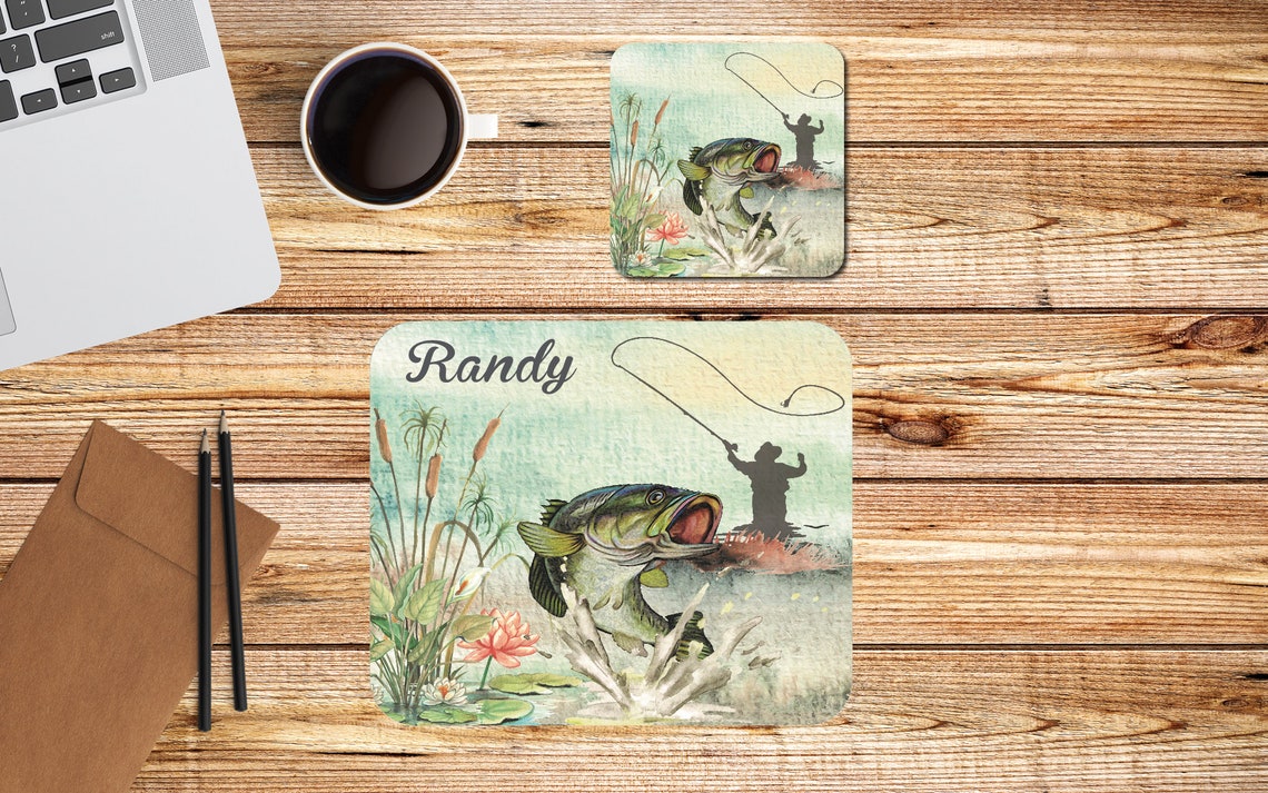 Personalized Fishing Mousepad Set Custom Gift for Dad Etsy
