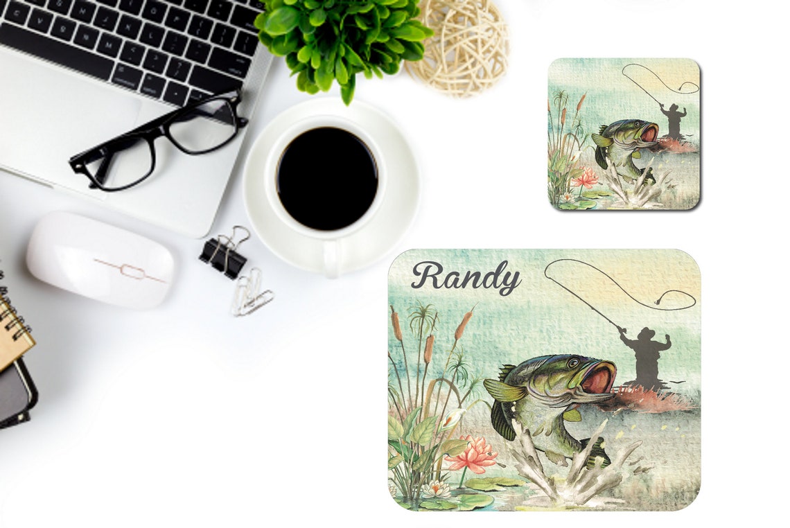 Personalized Fishing Mousepad Set Custom Gift for Dad Etsy