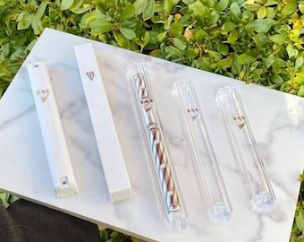 Lucite Waterproof Mezuzah Case Silver Shin
