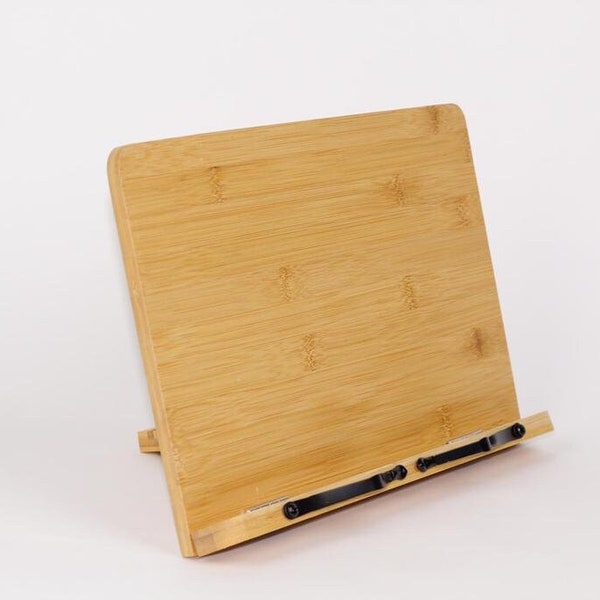 Bamboo Bookstand Tray Foldable Wood Book Holder, Adjustable Hight for Cookbook , Tablet