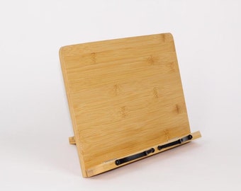 Bamboo Bookstand Tray Foldable Wood Book Holder, Adjustable Hight for Cookbook , Tablet