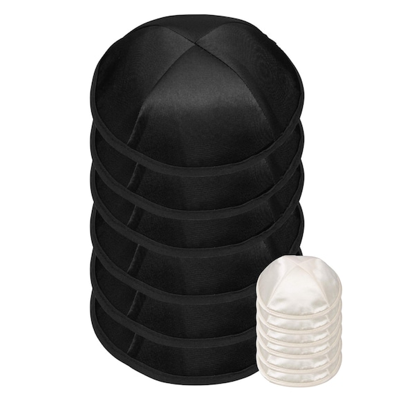 Kippah For Men A&M Mezuzot Modern Satin Kippah Hat For Men Yarmulke Cap Jewish Yamaka Hat Set Of 6 Chicken Pot For Men, Black Shinny Jew Hat