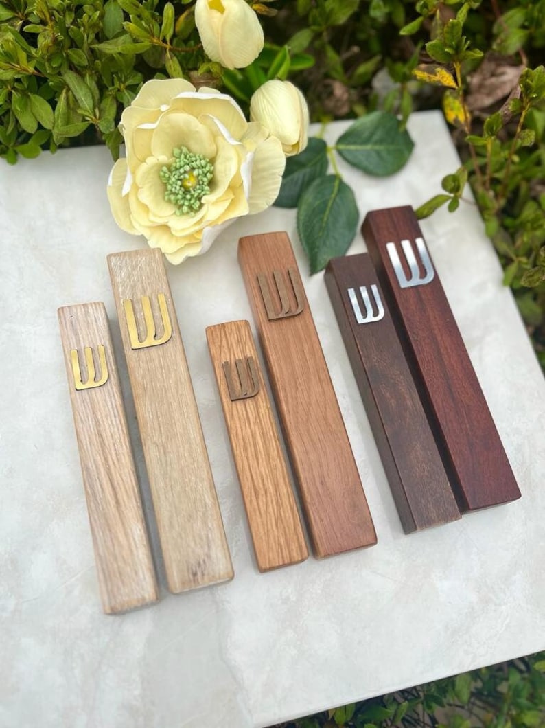 Wood Mezuzah Case Modern/Traditional Design , Home Blessing & Protection, Free NON-KOSHER Scroll Included image 1