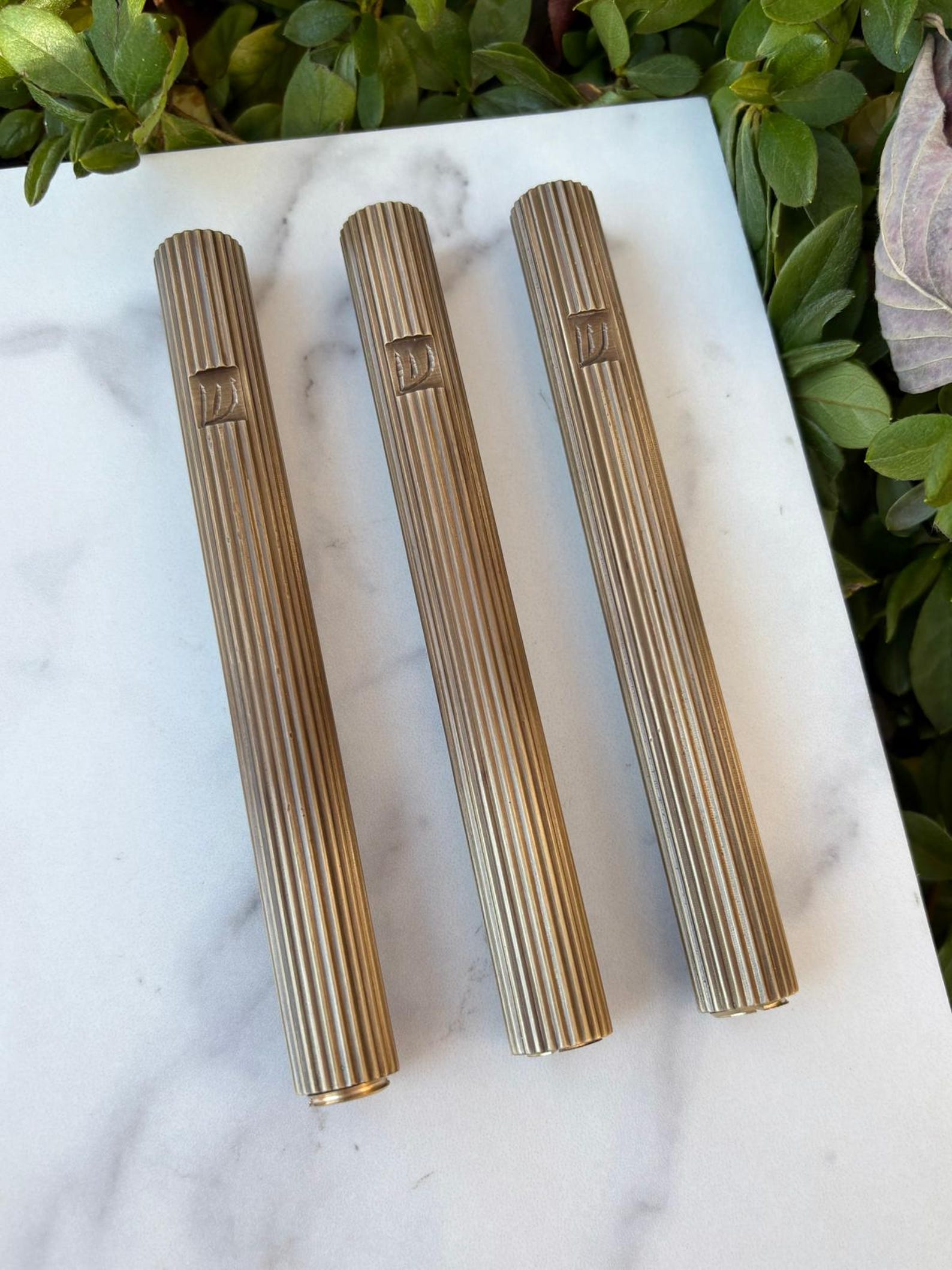 Brass Mezuzah Case Weatherproof Luxury Fluted Design For Home Blessing + Free Non Kosher Scroll. - Bronze