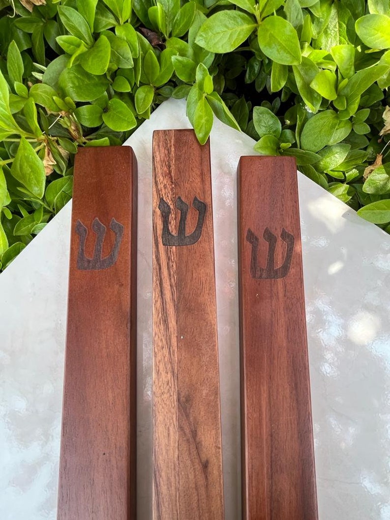 Wood Mezuzah Case Modern/Traditional Design , Home Blessing & Protection, Free NON-KOSHER Scroll Included Walnut+ Engraved