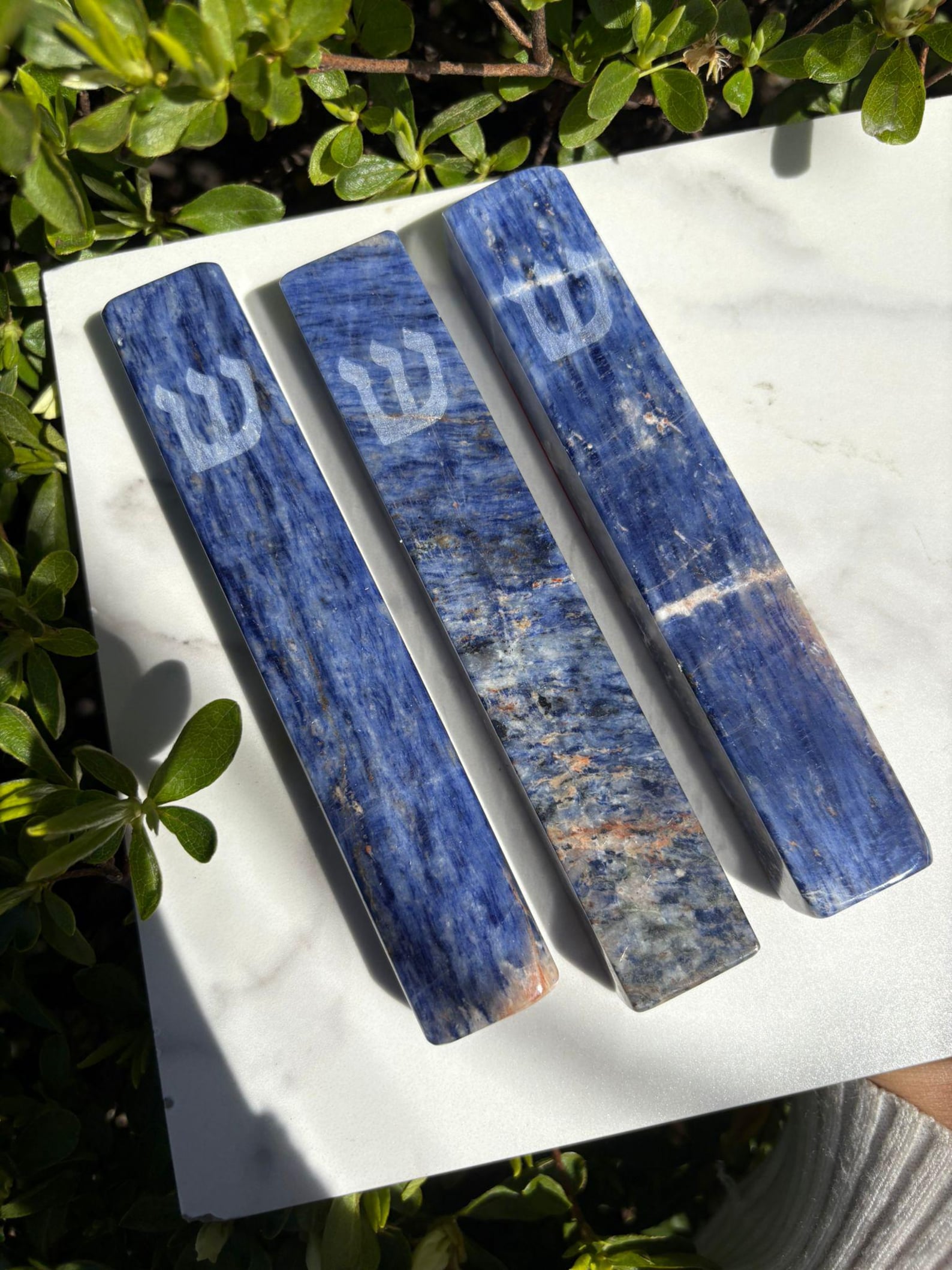Marble/Onyx Mezuzah Case - Blue Jasper, 6 inches