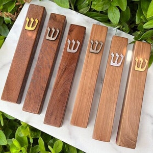 Wood Mezuzah Case Traditional Shin Design , Home Blessing & Protection, Free NON-KOSHER Scroll Included