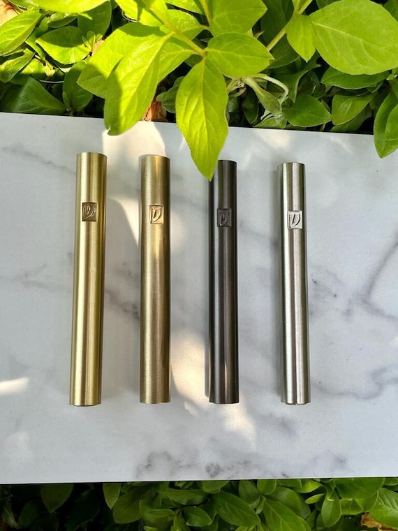 Brass Mezuzah Case Weatherproof Luxury Cylinder Design For Home Blessing + Free Non Kosher Scroll.