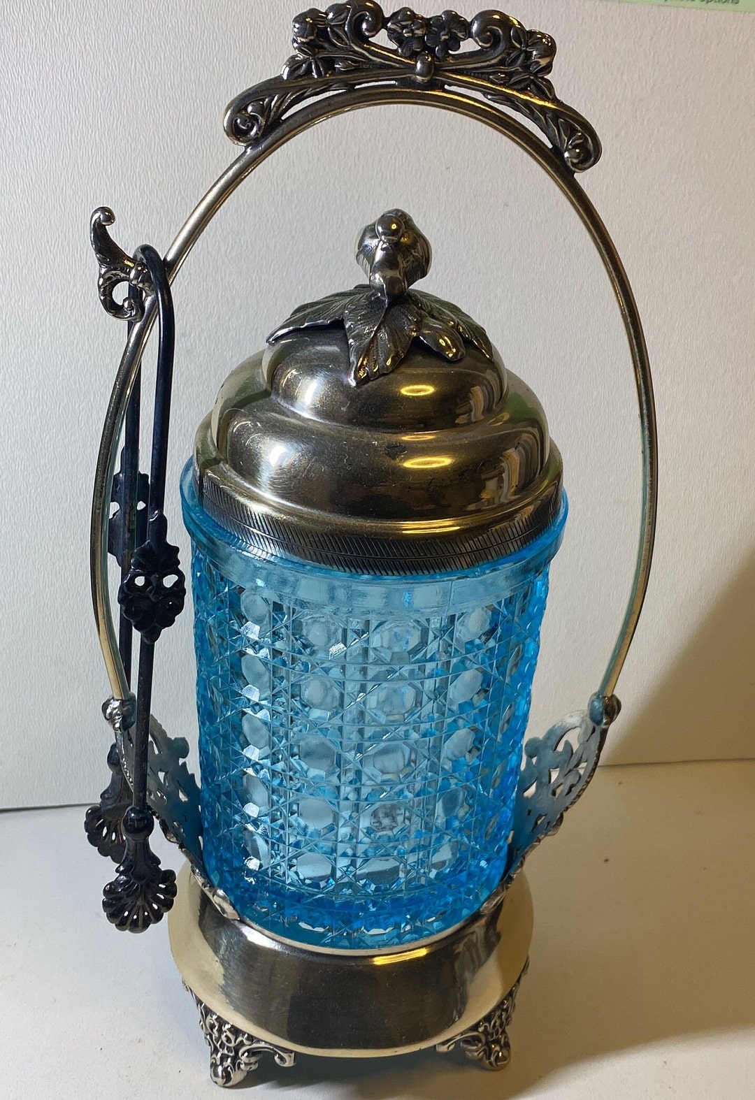 Victorian PICKLE Castor Aqua Glass Insert, Silver Plate STAND - Etsy