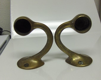 Antique milk glass towel bar rod  holder - "San O La"  Victorian Bath  Brass