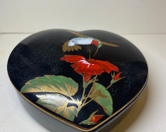 Otagiri Supreme Trinket Box Heart  Shape with Hummingbird