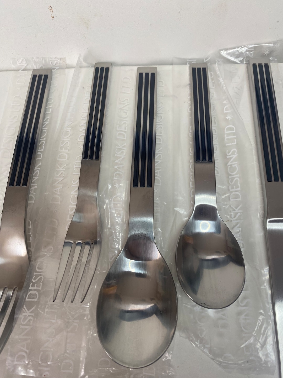 Dansk Thebe Stainless Flatware Ribbed Handle 3 Rib Black Set Etsy
