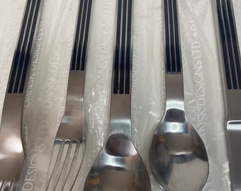 Dansk Thebe Stainless Flatware  Ribbed Handle  (3 Rib) Black Set