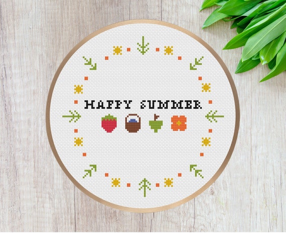 4 Cross Stitch Patterns All Seasons Fall Winter Spring Summer Seasonal Harvest Flowers Animals Trees Colors Pdf Download - 