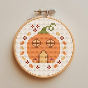 Tiny Pumpkin House Cross Stitch Pattern: a Cute Fall Themed Beginner Small Pattern - Instant Download PDF | Cottagecore Fairy House