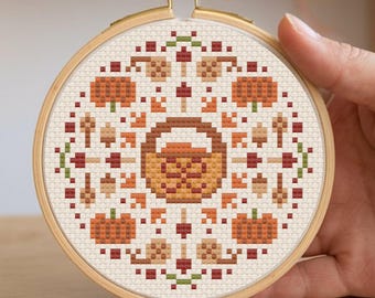 Herbst Futterkorb Kreuzstich-Muster: Cottagecore Herbst-Design PDF Download