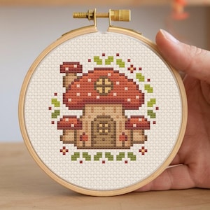 Tiny Fairy Mushroom House Cross Stitch Pattern: a Cute Fall Themed Beginner Small Pattern - Instant Download PDF | Woodland Cottagecore
