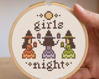 Hexen Kreuzstichmuster: Girls Night Halloween Design (PDF Download)